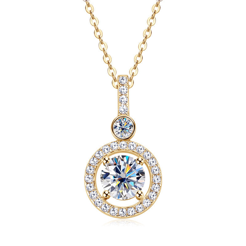 High-End Moissanite Necklace – 925 Silver Round Pendant Jewelry