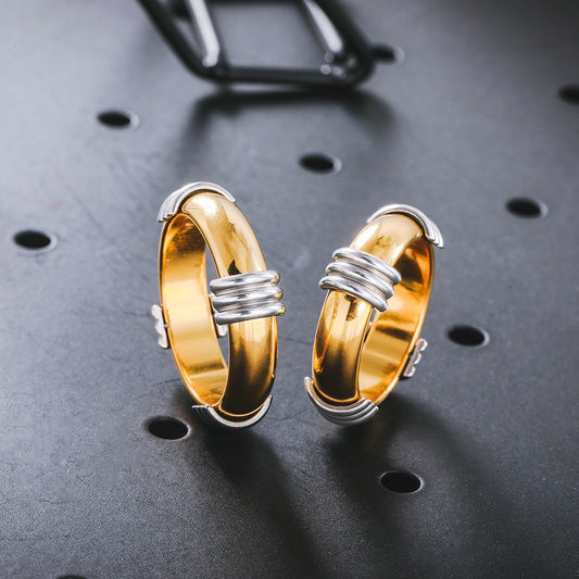 Female Punk Room Gold Ring Inlaid With Titanium Steel Ring