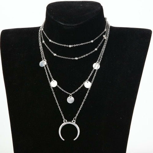 Boho Crescent Horn Moon Layered Necklace – 4 Layer Adjustable Jewelry