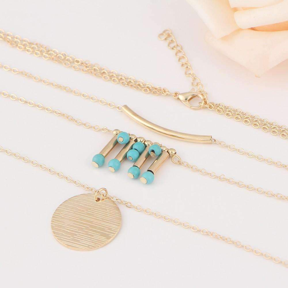 Boho Turquoise Multilayer Necklace – Adjustable Layered Jewelry