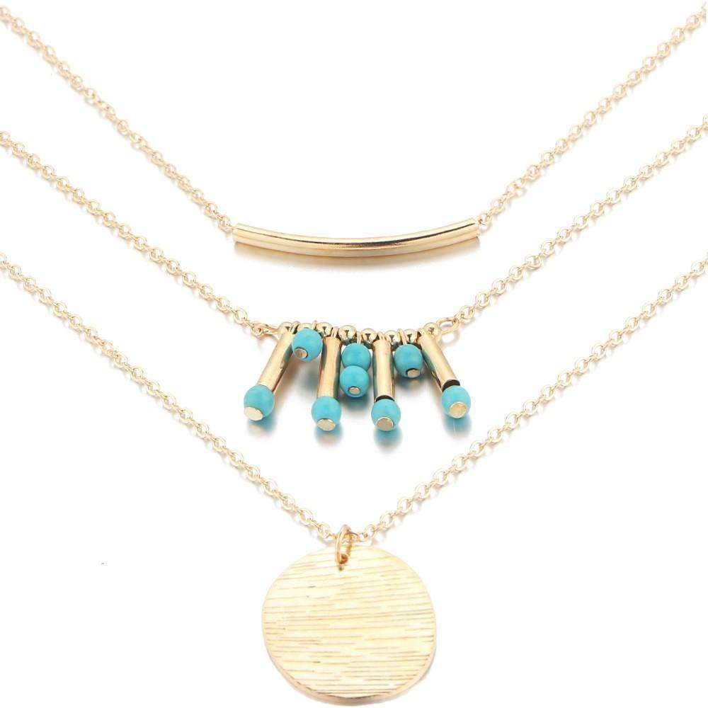 Boho Turquoise Multilayer Necklace – Adjustable Layered Jewelry
