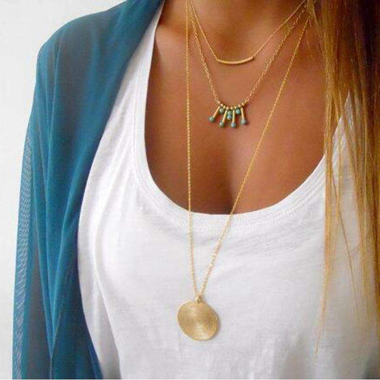 Boho Turquoise Multilayer Necklace – Adjustable Layered Jewelry