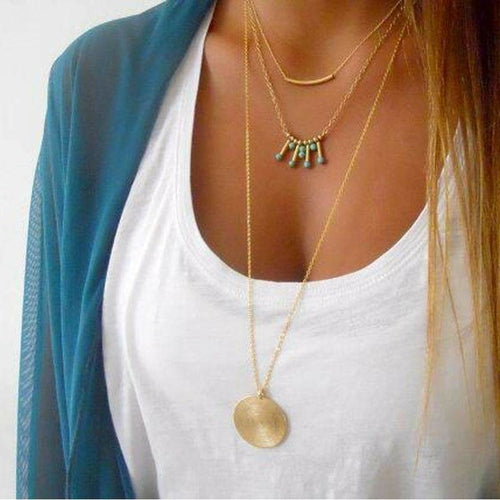 Boho Turquoise Multilayer Necklace – Adjustable Layered Jewelry