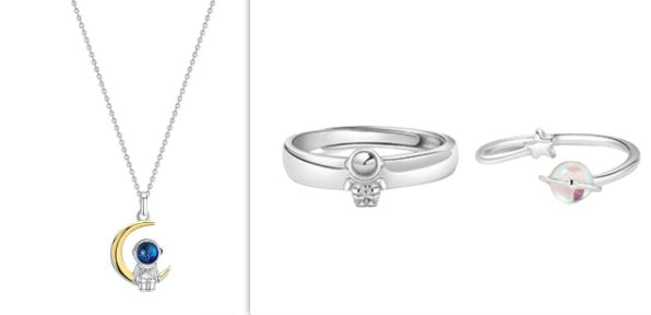Astronaut Sterling Silver Couple Necklace Male Clavicle Chain