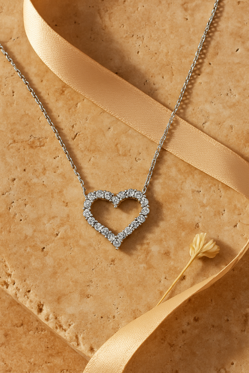 Classic Moissanite Heart Necklace - flat lay