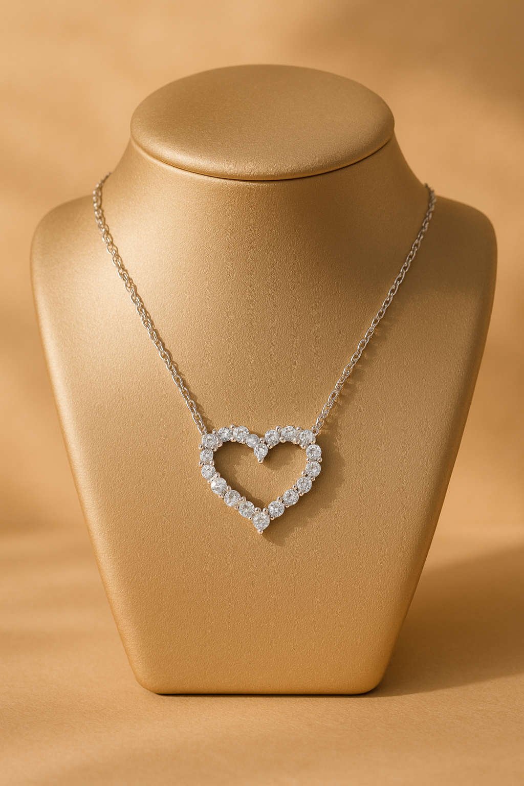 Classic Moissanite Heart Necklace - display bust