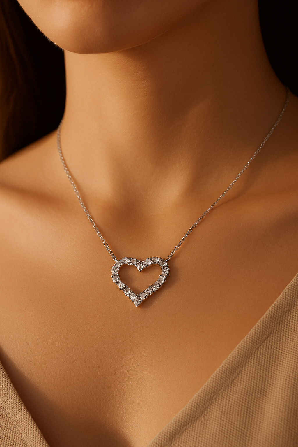Classic Moissanite Heart Necklace - on model