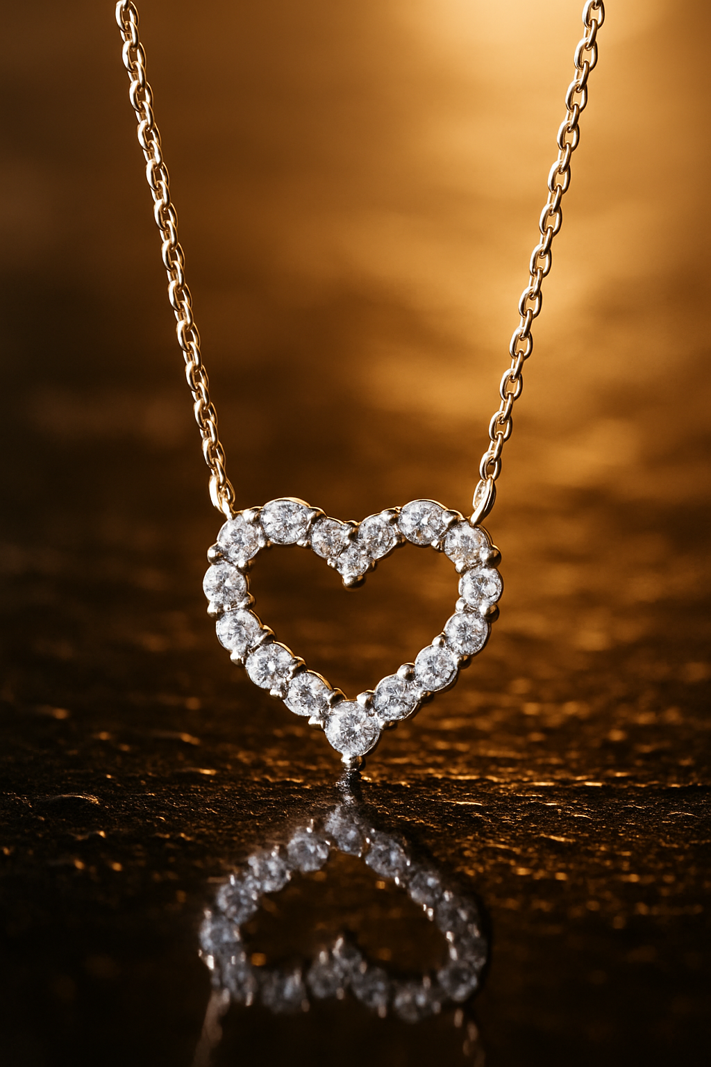 Classic Moissanite Heart Necklace - water reflection